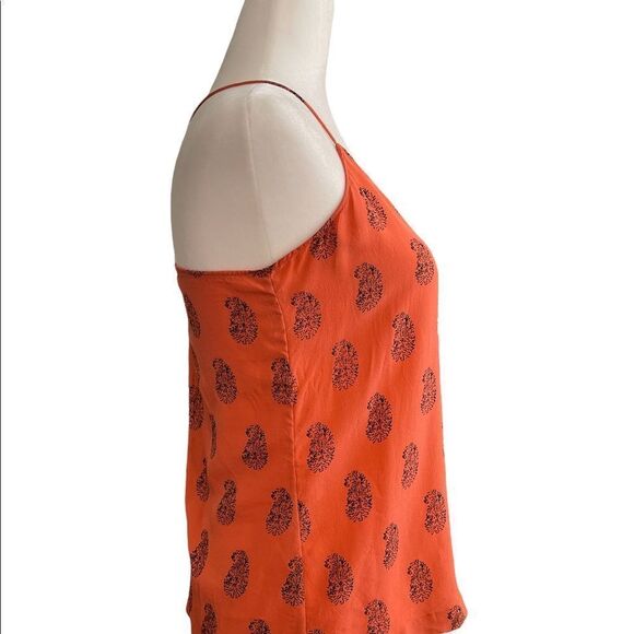 Madewell Coral with Black Paisley Print 100% Silk Spaghetti Strap Tank Top - Picture 2 of 5